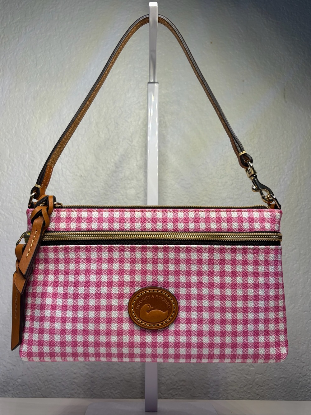 NWOT Dooney & Bourke Pink Gingham Wristlet Clutch Shoulder Bag